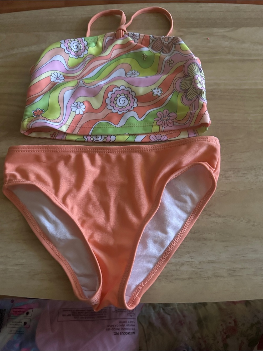 Girls Two-Piece Swim Set - Peach & Floral Pattern
